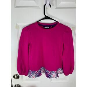 Lands' End Girls Purple Sweatshirt with Plaid Ruffle Hem Size S (7–8)